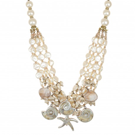 Colar Maria Chic Acessórios CM Pérolas Pingentes Dourado