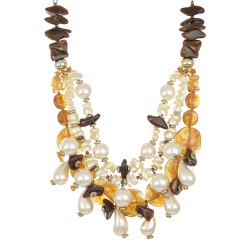 Colar Maria Chic Acessórios CM Pérolas Resinas Dourado