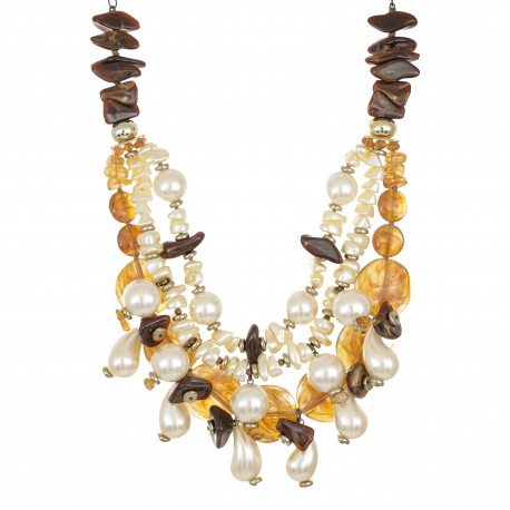 Colar Maria Chic Acessórios CM Pérolas Resinas Dourado