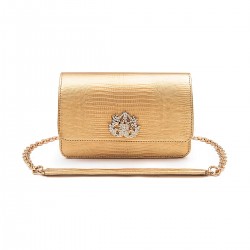 Bolsa Isla Forever In Love Carteira Lizard Cristal Dourada