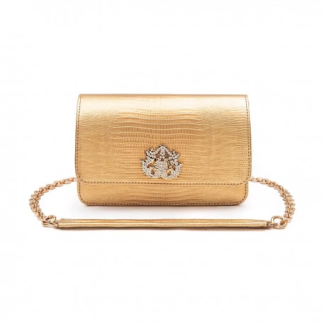 Bolsa Isla Forever In Love Carteira Lizard Cristal Dourada