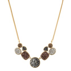 Colar Fane's Drusas Negra Bronze Platina Curto Metal Dourado