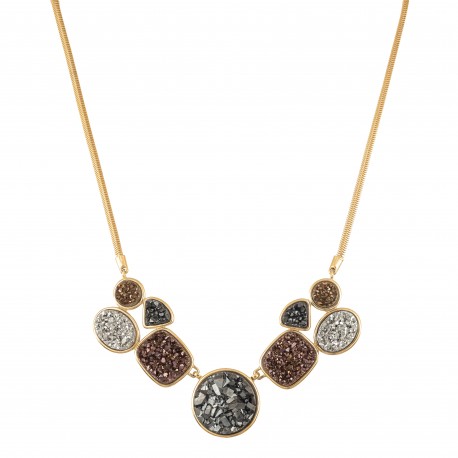 Colar Fane's Drusas Negra Bronze Platina Curto Metal Dourado