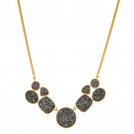 Colar Fane's Drusas Negra Curto Metal Dourado