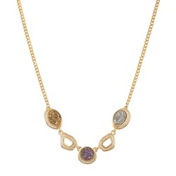 Colar Fane's Drusas Ouro Amestista Platina Curto Metal Ouro