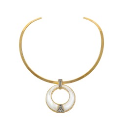 Colar Fane's Pedras Naturais Choker Àgata Zircônia Metal Ouro