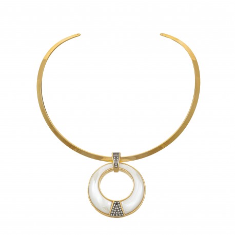 Colar Fane's Pedras Naturais Choker Àgata Zircônia Metal Ouro