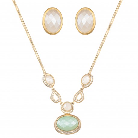 Conjunto Fane's Pedras Naturais Àgata Zircônia Metal Ouro