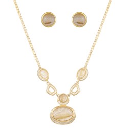 Conjunto Fane's Pedras Naturais Quartzo Zircônia Metal Ouro