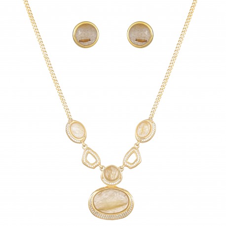 Conjunto Fane's Pedras Naturais Quartzo Zircônia Metal Ouro