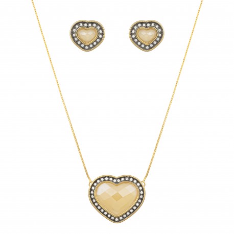 Conjunto Fane's Pedras Naturais Zircônia Metal Ouro