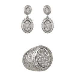 Conjunto Fane's Pedras Naturais Drusa Zircônia Metal Prata