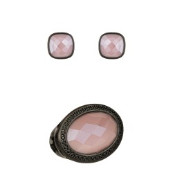 Conjunto Fane's Pedras Naturais Quartzo Zircônia Metal Preto