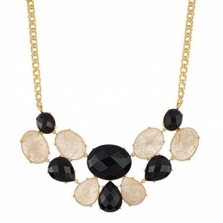 Colar Fane's Pedras Naturais Rutilado Onix Curto Dourado