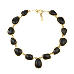 Colar Fane's Pedras Naturais Onix Curto Metal Dourado