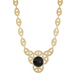 Colar Fane's Pedras Naturais Onix Metal Dourado