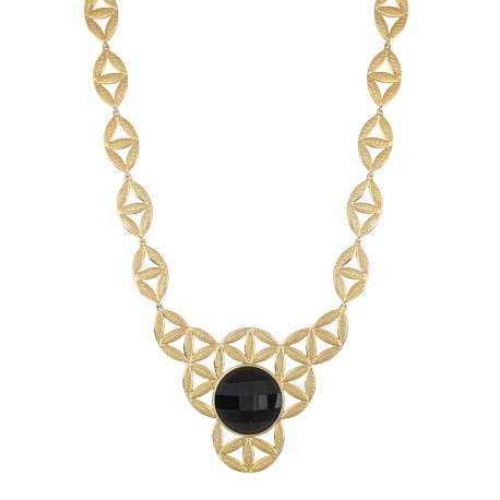 Colar Fane's Pedras Naturais Onix Metal Dourado