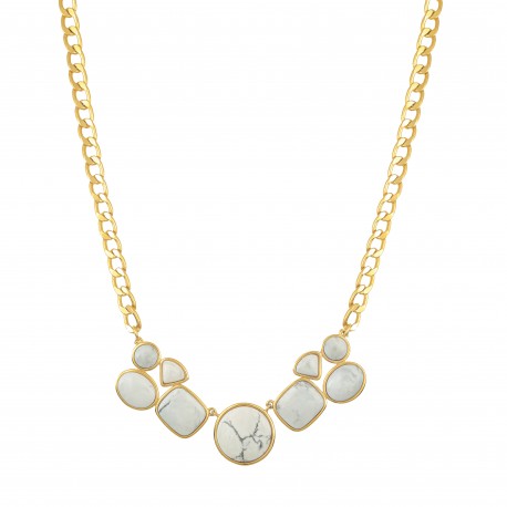Colar Fane's Pedras Naturais Howlita Curto Metal Dourado