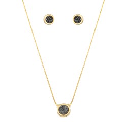 Conjunto Fane's Pedras Naturais Drusa Titânio Metal Dourado