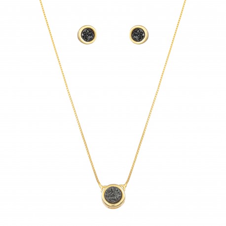 Conjunto Fane's Pedras Naturais Drusa Titânio Metal Dourado