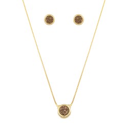 Conjunto Fane's Pedras Naturais Drusa Bronze Metal Dourado PP