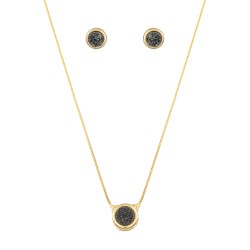 Conjunto Fane's Pedras Naturais Drusa Titânio Metal Dourado PP