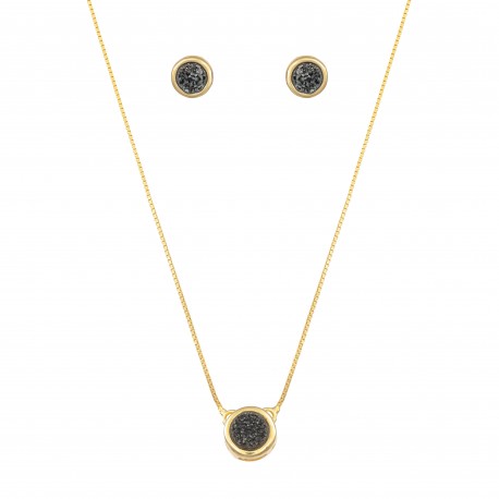 Conjunto Fane's Pedras Naturais Drusa Titânio Metal Dourado PP