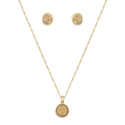 Conjunto Fane's Pedras Naturais Drusa Ouro Metal Dourado PP