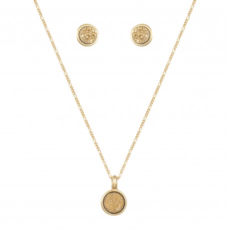 Conjunto Fane's Pedras Naturais Drusa Ouro Metal Dourado PP