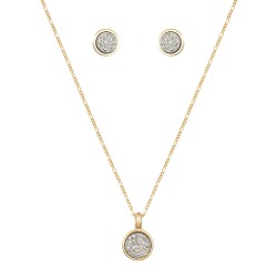 Conjunto Fane's Pedras Naturais Drusa Platina Metal Dourado PP