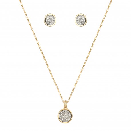 Conjunto Fane's Pedras Naturais Drusa Platina Metal Dourado PP
