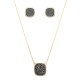 Conjunto Fane's Pedras Naturais Drusa Negra Metal Dourado M