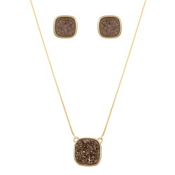 Conjunto Fane's Pedras Naturais Drusa Bronze Metal Dourado M