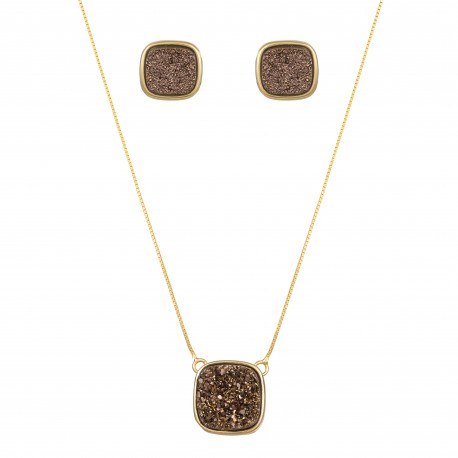 Conjunto Fane's Pedras Naturais Drusa Bronze Metal Dourado M
