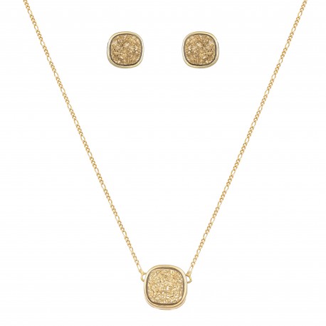 Conjunto Fane's Pedras Naturais Drusa Ouro Metal Dourado M