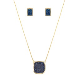 Conjunto Fane's Pedras Naturais Drusa Azul Royal Dourado M