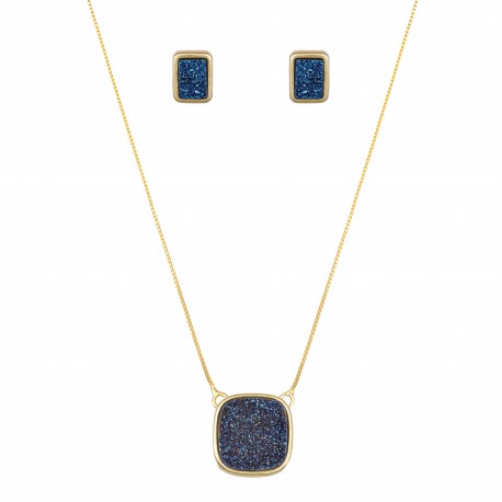 Conjunto Fane's Pedras Naturais Drusa Azul Royal Dourado M