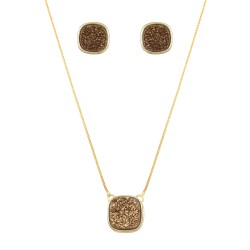Conjunto Fane's Pedras Naturais Drusa Bronze Metal Dourado M