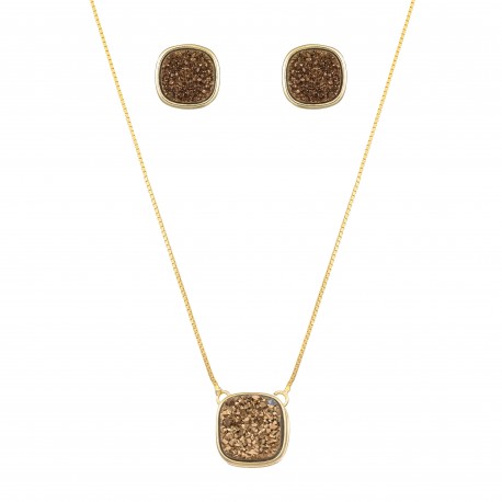Conjunto Fane's Pedras Naturais Drusa Bronze Metal Dourado M