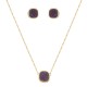 Conjunto Fane's Pedras Naturais Drusa Ametista Metal Dourado M