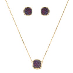 Conjunto Fane's Pedras Naturais Drusa Ametista Metal Dourado M
