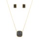 Conjunto Fane's Pedras Naturais Drusa Negra Metal Dourado M