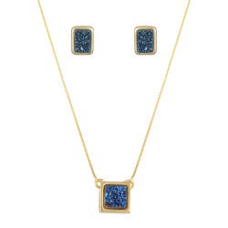 Conjunto Fane's Pedras Naturais Drusa Azul Royal Metal Dourado P