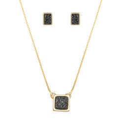 Conjunto Fane's Pedras Naturais Drusa Titânio Metal Dourado P