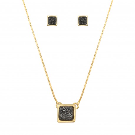 Conjunto Fane's Pedras Naturais Drusa Titânio Metal Dourado P