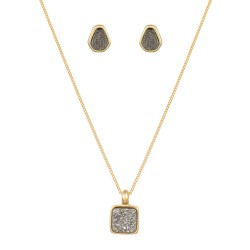 Conjunto Fane's Pedras Naturais Drusa Platina Metal Dourado P