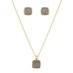 Conjunto Fane's Pedras Naturais Drusa Platina Metal Dourado P