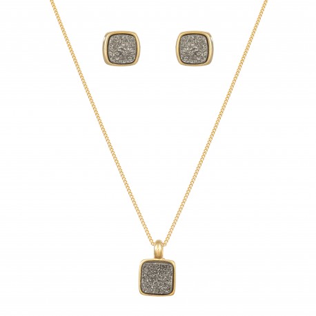 Conjunto Fane's Pedras Naturais Drusa Platina Metal Dourado P