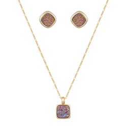 Conjunto Fane's Pedras Naturais Drusa Ametista Metal Dourado P