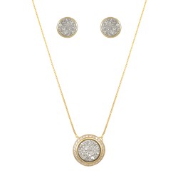 Conjunto Fane's Pedras Naturais Drusa Platina Zircônias Dourado M